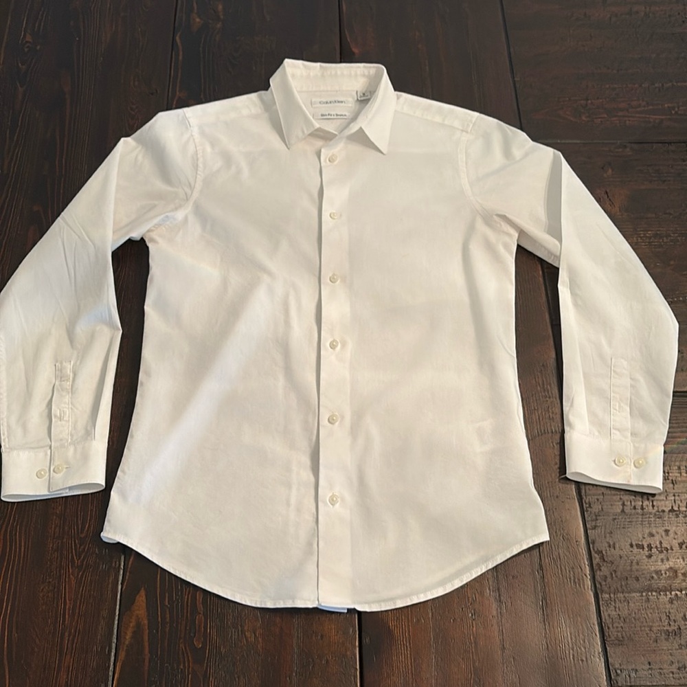 Calvin Klein White Slim Fit Stretch Dress Shirt Size 16 Regular
